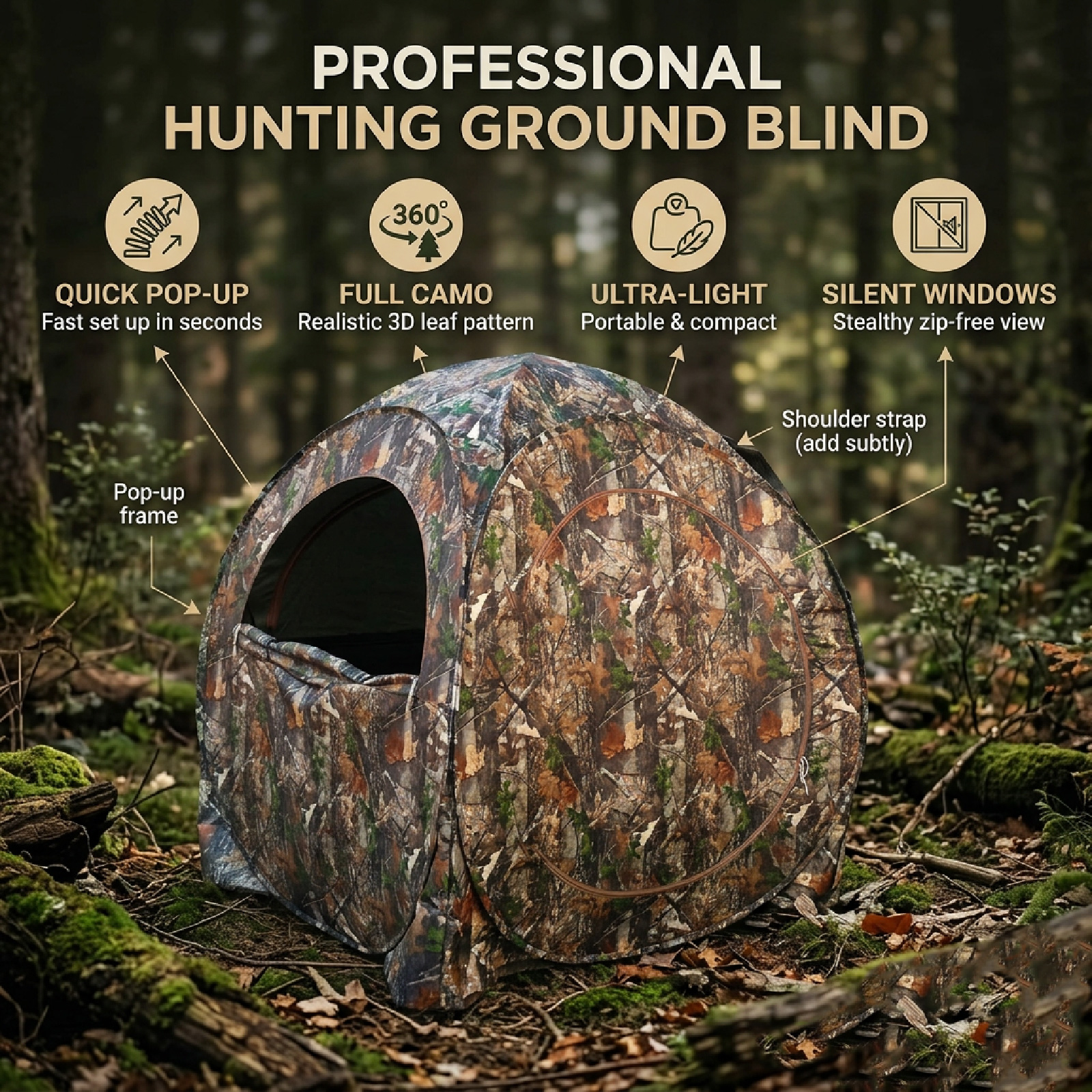 Camouflage Pop-Up Hunting Blin – Hunting & Outdoor Supplies Photos recenzja i cena