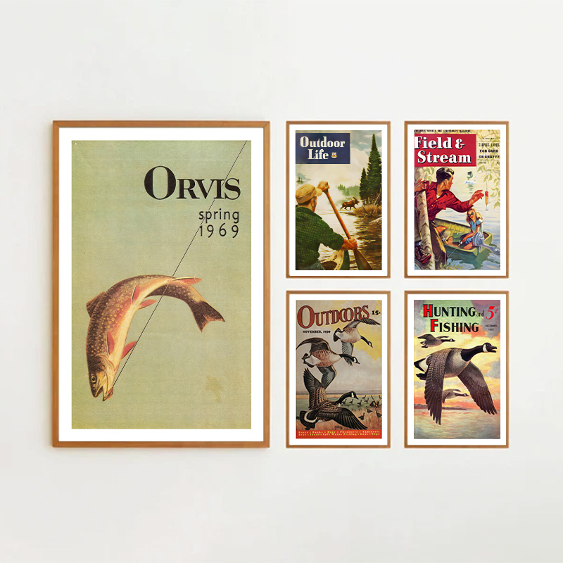 Vintage Colorful Fishing Poste – Outdoor Hunting Paintings recenzja i cena