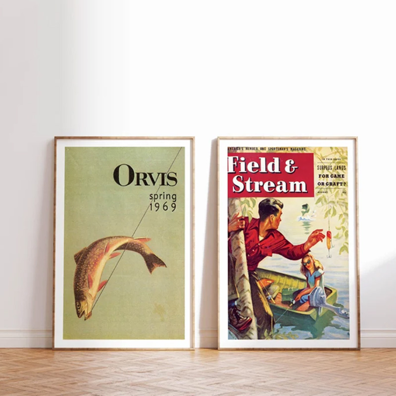 Vintage Colorful Fishing Poste – Outdoor Hunting Paintings recenzja i cena
